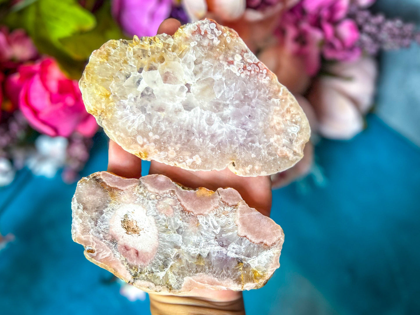 Beautiful Pink Flower Agate Slices, Polished Flower Agate Slabs, Pink Cherry Blossom Agate Polished Slab – 150-174 grams