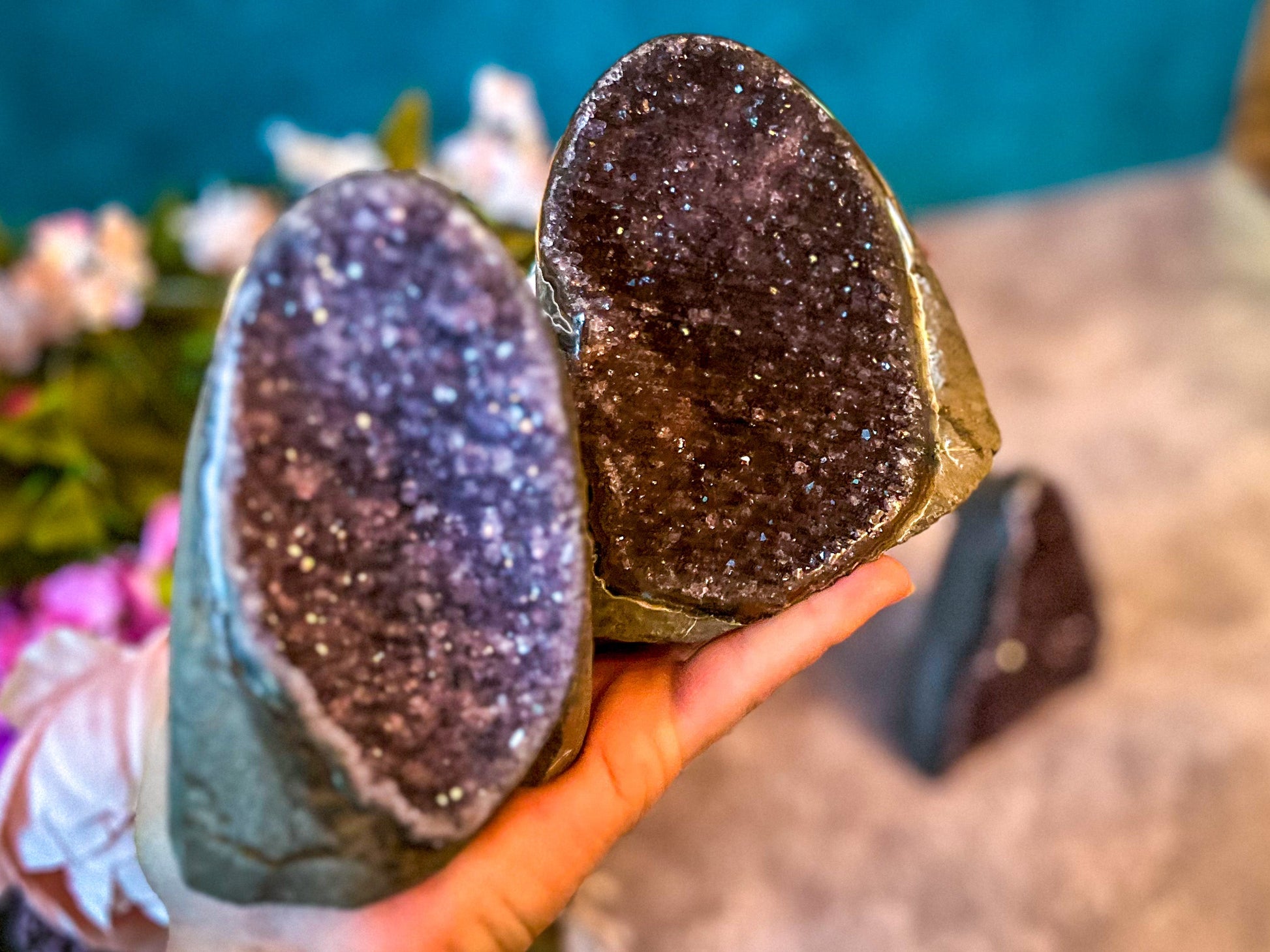 Large Semi Polished Rainbow Amethyst Cathedrals, Pink Amethyst, Raw Black Amethyst Freeforms 500 gram+ –