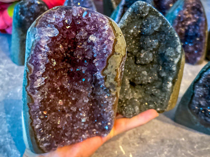 Large Semi Polished Rainbow Amethyst Cathedrals, Pink Amethyst, Raw Black Amethyst Freeforms 500 gram+ –