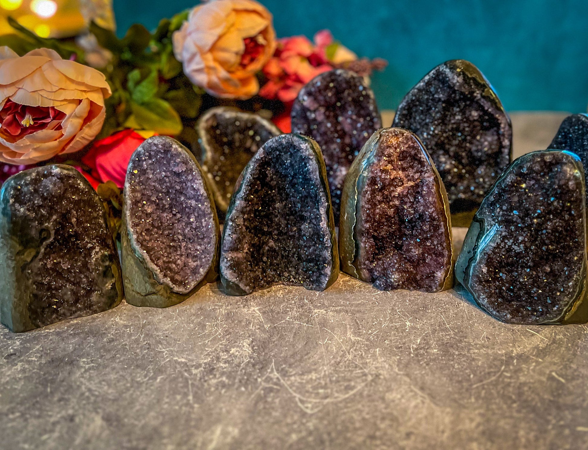 Large Semi Polished Rainbow Amethyst Cathedrals, Pink Amethyst, Raw Black Amethyst Freeforms 500 gram+ –