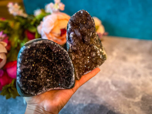 Large Semi Polished Rainbow Amethyst Cathedrals, Pink Amethyst, Raw Black Amethyst Freeforms 500 gram+ –