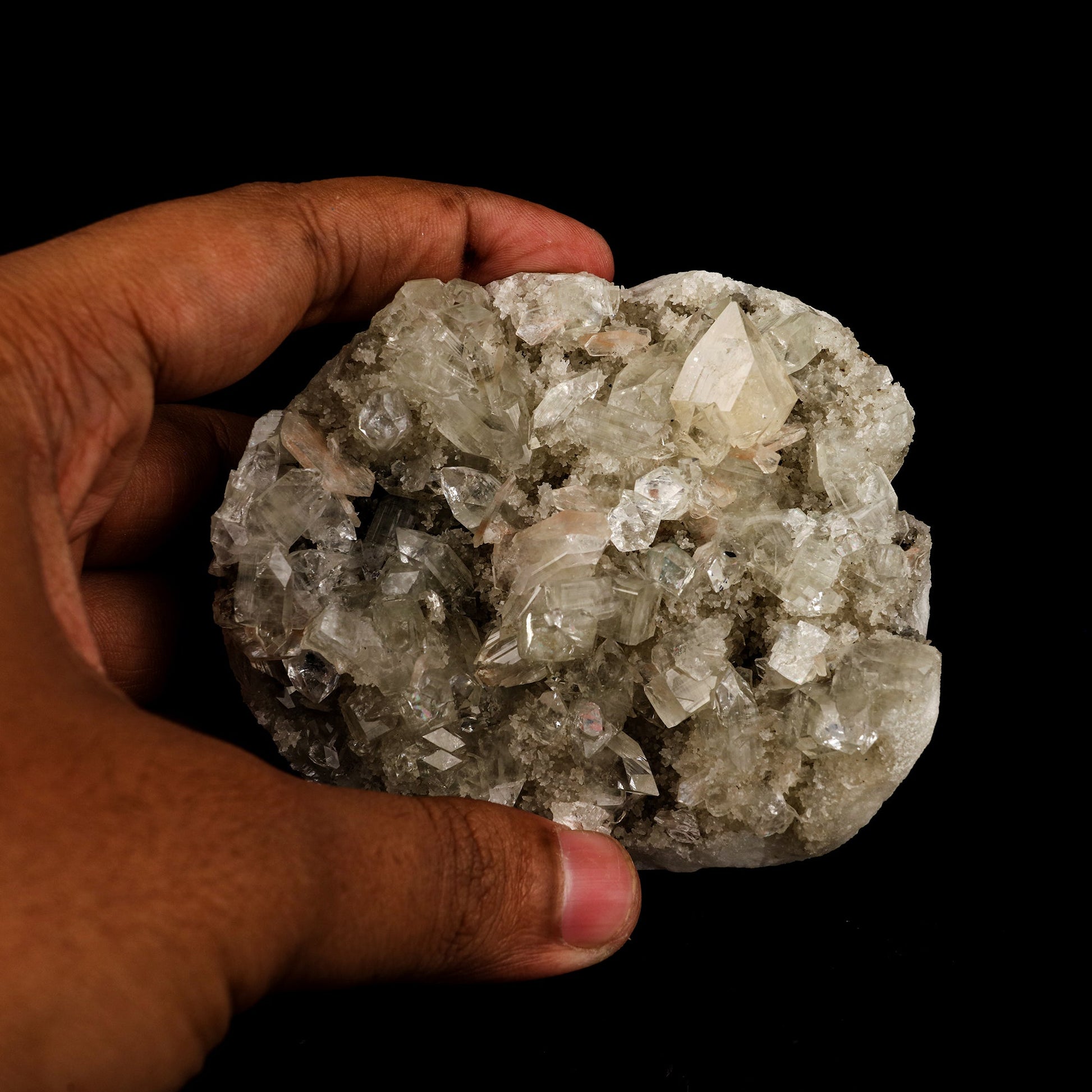 Powellite Fluorescent on Apophyllite Free Standing Natural Mineral Specimen – Powellite