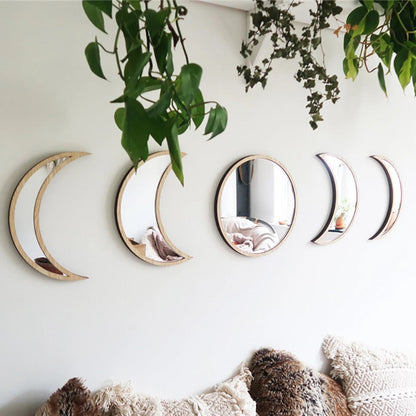 Wood Moon Phase Wall Mirrors