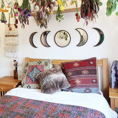 Wood Moon Phase Wall Mirrors