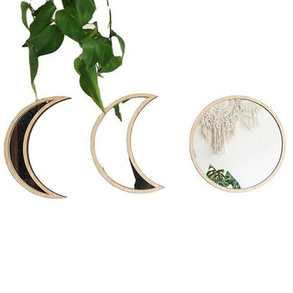Wood Moon Phase Wall Mirrors