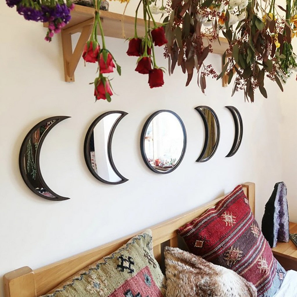 Wood Moon Phase Wall Mirrors