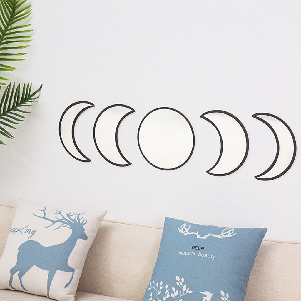 Wood Moon Phase Wall Mirrors