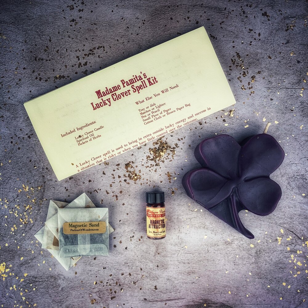 Lucky Clover Candle Spell Kit – Purple (Power Luck)