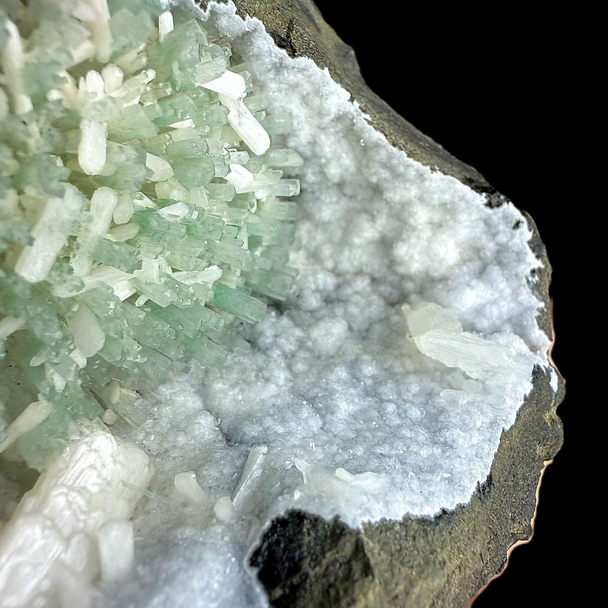 RARE Green Natrolite with Stilbite on Chalcedony | SELF STANDING | Indian Mineral | Superb Minerals | Rare Minerals | Collectors Piece – Natrolite