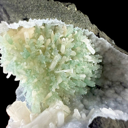 RARE Green Natrolite with Stilbite on Chalcedony | SELF STANDING | Indian Mineral | Superb Minerals | Rare Minerals | Collectors Piece – Natrolite