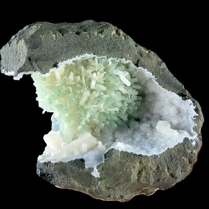 RARE Green Natrolite with Stilbite on Chalcedony | SELF STANDING | Indian Mineral | Superb Minerals | Rare Minerals | Collectors Piece – Natrolite
