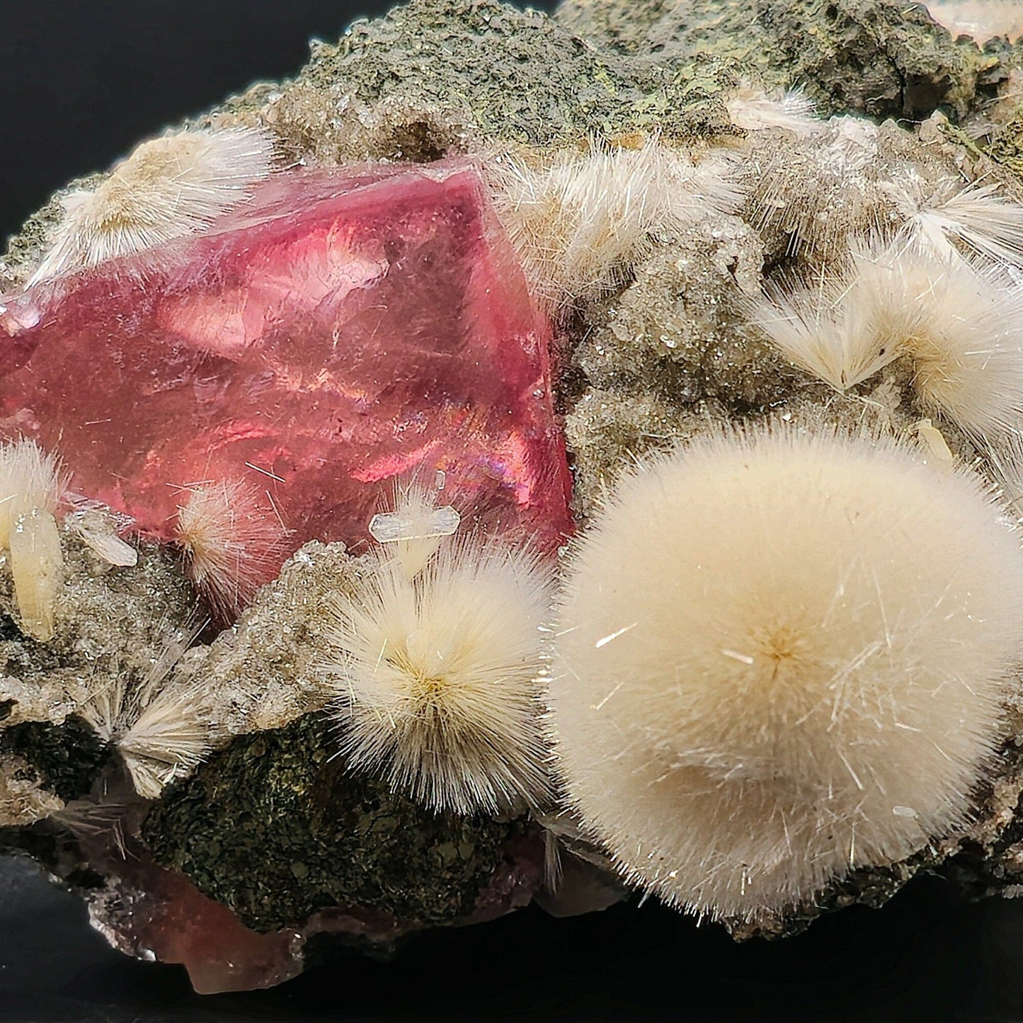 Rare Moldy Raspberry Calcite with Mesolite | Natural Mineral Specimen – Calcite