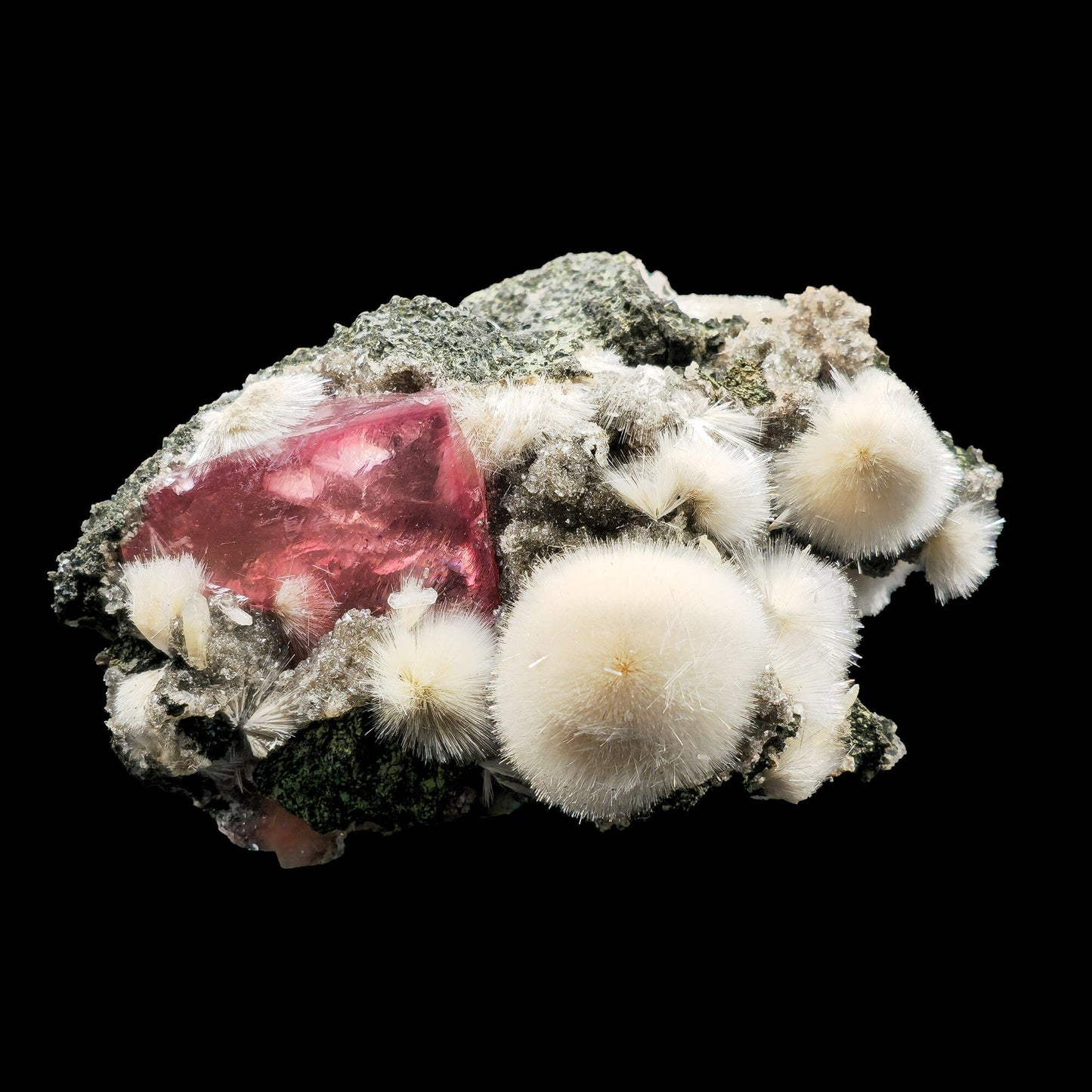 Rare Moldy Raspberry Calcite with Mesolite | Natural Mineral Specimen – Calcite