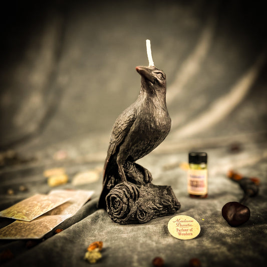 Raven Spell Candle Kit - Beeswax Ritual Candle for Wisdom & Spirit Communication – Black (Protection) Candle Spell Kit