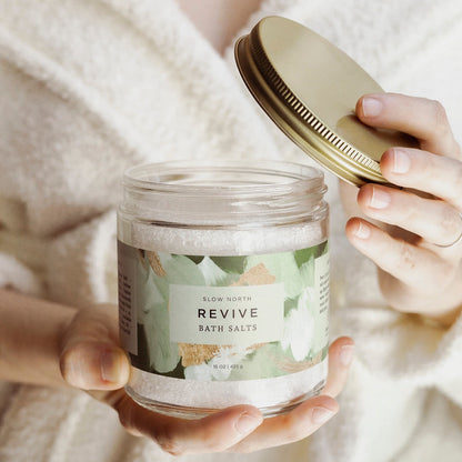 Revive Bath Salts – Lavender, Orange, Patchouli, Basil & Peppermint (15oz Jar) – Body Care