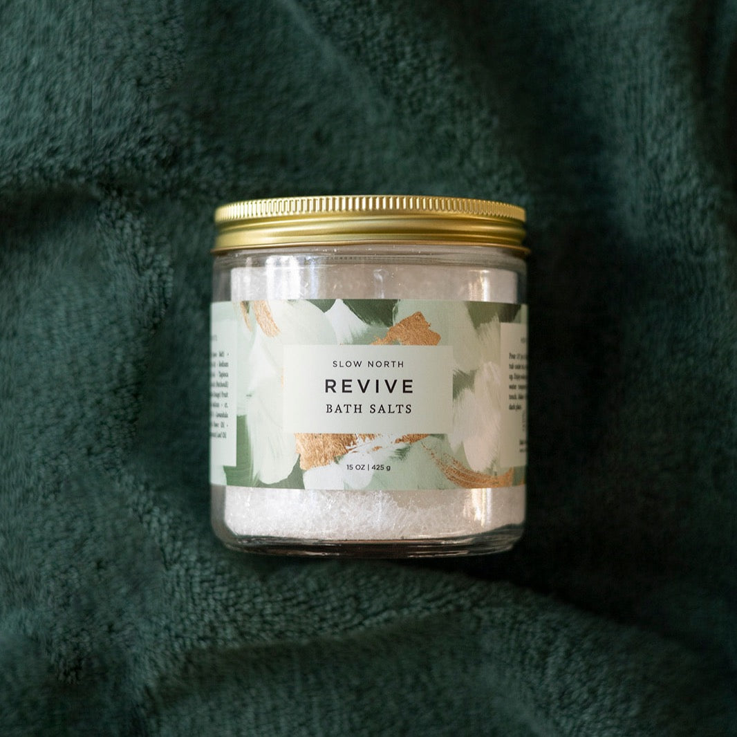 Revive Bath Salts – Lavender, Orange, Patchouli, Basil & Peppermint (15oz Jar) – Body Care