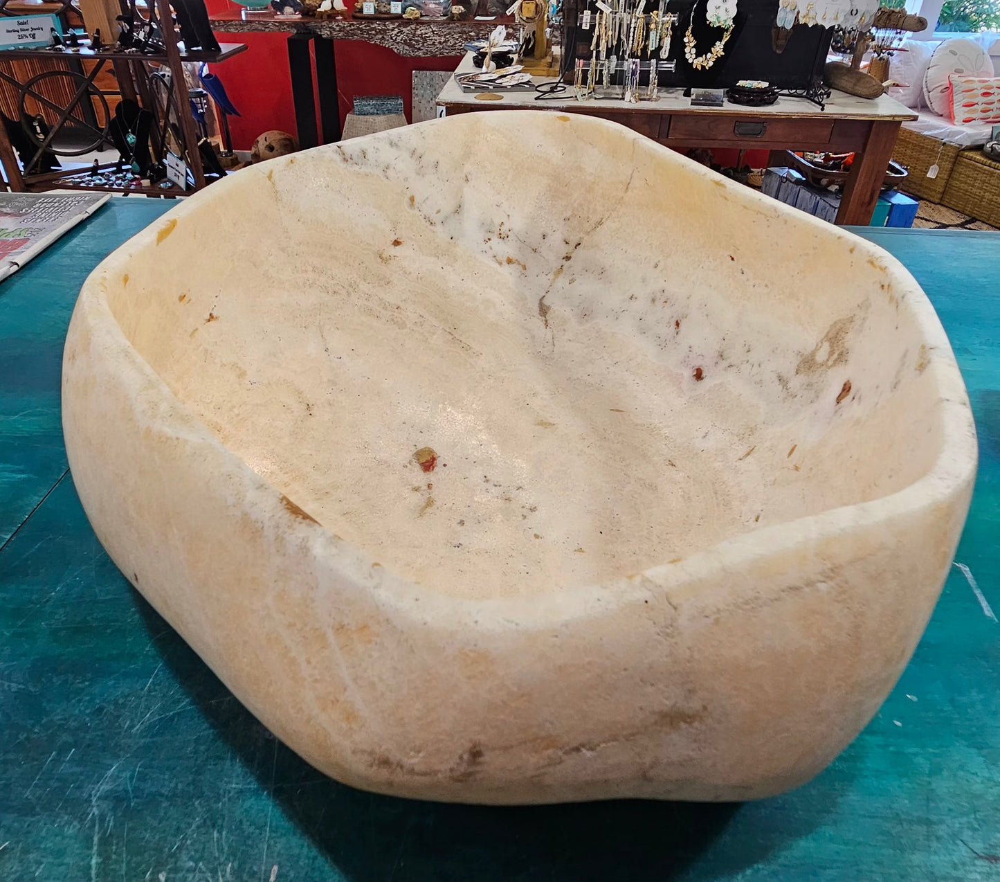 Massive Hand-Carved Onyx Bowl – Natural Stone Centerpiece – 20" – Decorative Bowl