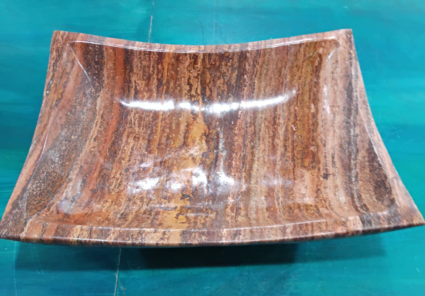 Rust Onyx Rectangle Bowl – 15.75" Decorative Stone Centerpiece – Natural Polished Onyx – Accent Decor