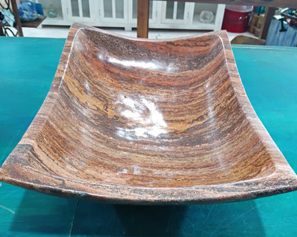Rust Onyx Rectangle Bowl – 15.75" Decorative Stone Centerpiece – Natural Polished Onyx – Accent Decor