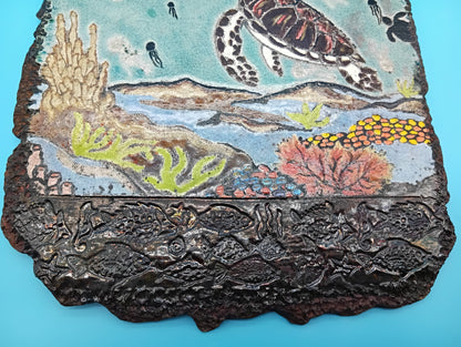 Handmade Raku Fired Sea Turtle Wall Art – Bobbie McCrea North Shore Potter – Wall Plaque