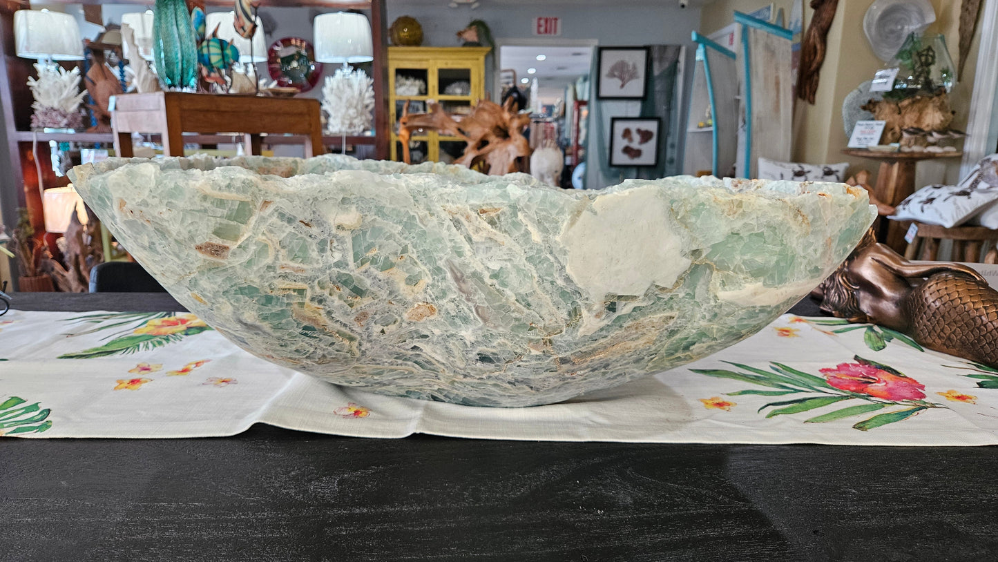 Large Hand-Carved Fluorite Bowl | Natural Crystal Centerpiece 30”