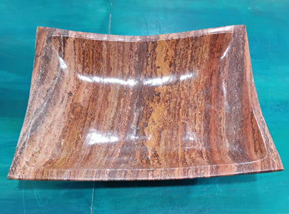 Rust Onyx Rectangle Bowl – 15.75" Decorative Stone Centerpiece – Natural Polished Onyx – Accent Decor