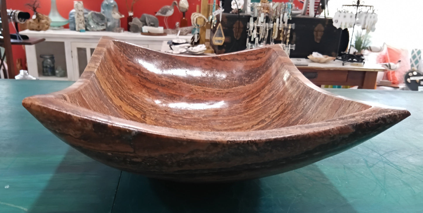 Rust Onyx Rectangle Bowl – 15.75" Decorative Stone Centerpiece – Natural Polished Onyx – Accent Decor