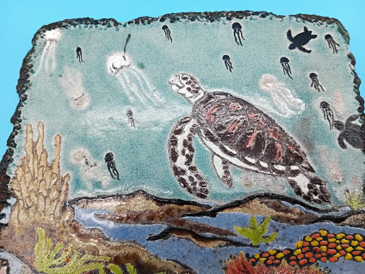 Handmade Raku Fired Sea Turtle Wall Art – Bobbie McCrea North Shore Potter – Wall Plaque