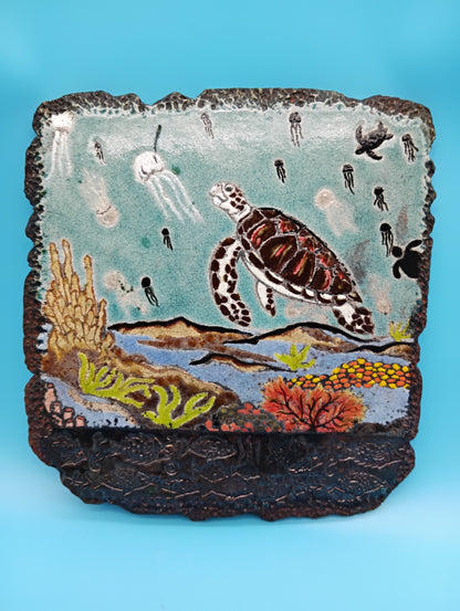 Handmade Raku Fired Sea Turtle Wall Art – Bobbie McCrea North Shore Potter – Wall Plaque
