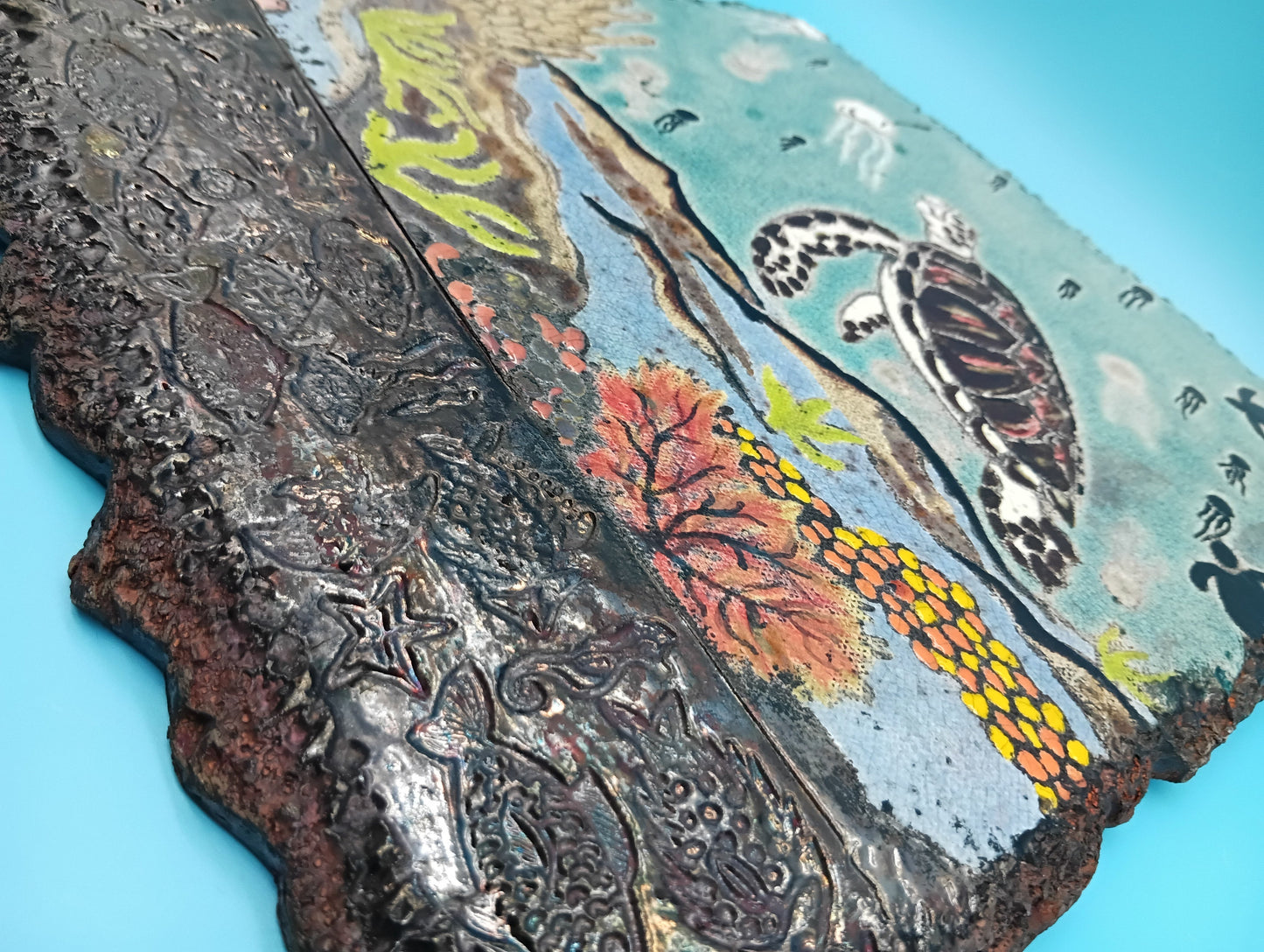 Handmade Raku Fired Sea Turtle Wall Art – Bobbie McCrea North Shore Potter – Wall Plaque