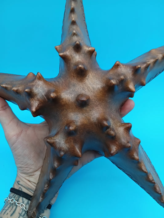 Hand Carved Wooden Starfish – Coastal Decor Accent 9–10"