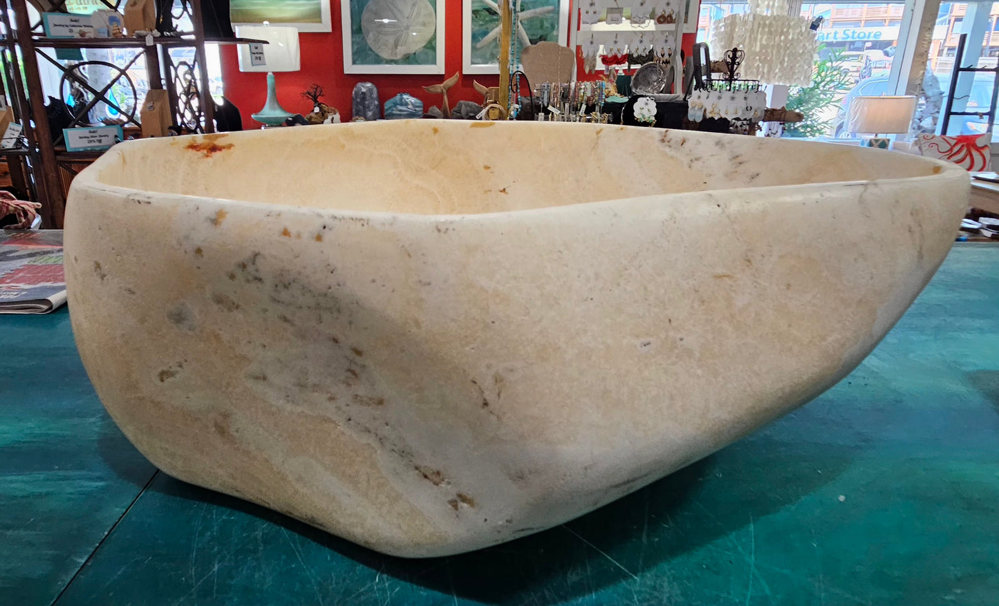 Massive Hand-Carved Onyx Bowl – Natural Stone Centerpiece – 20" – Decorative Bowl