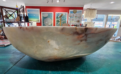Extra-Large Hand-Carved Onyx Bowl – Natural Stone Centerpiece – 17.25"