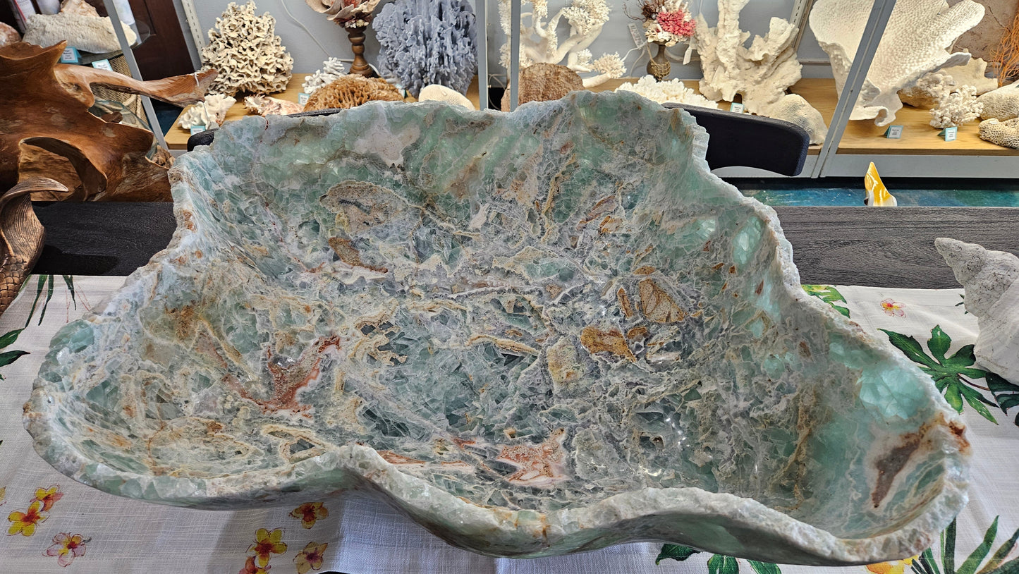 Large Hand-Carved Fluorite Bowl | Natural Crystal Centerpiece 30”