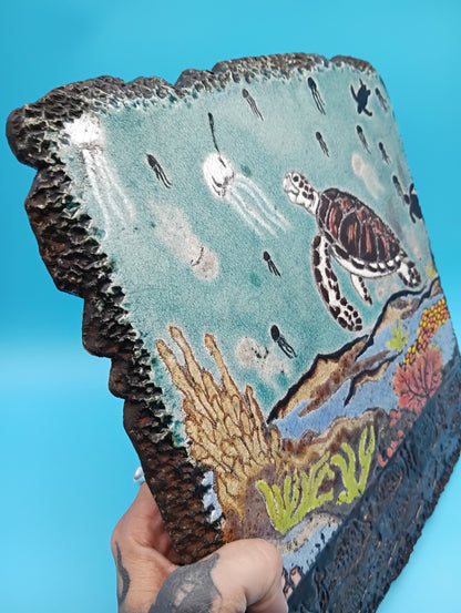 Handmade Raku Fired Sea Turtle Wall Art – Bobbie McCrea North Shore Potter – Wall Plaque