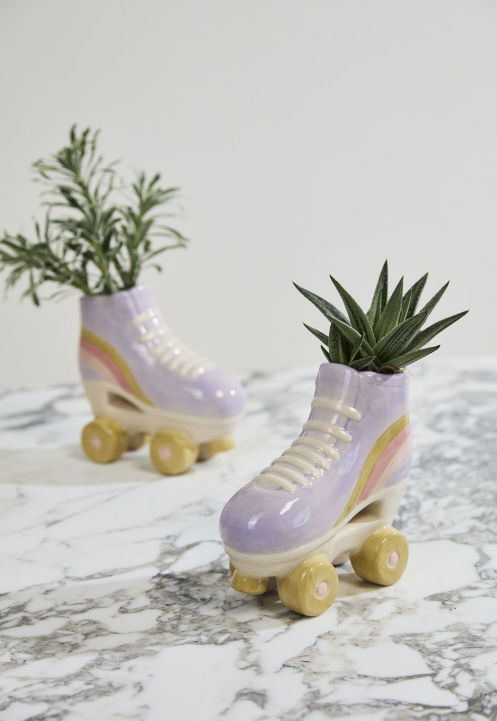 Ceramic Roller Skate Planter | Purple Plant Pot