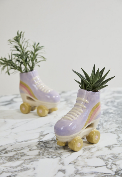 Ceramic Roller Skate Planter | Purple Plant Pot