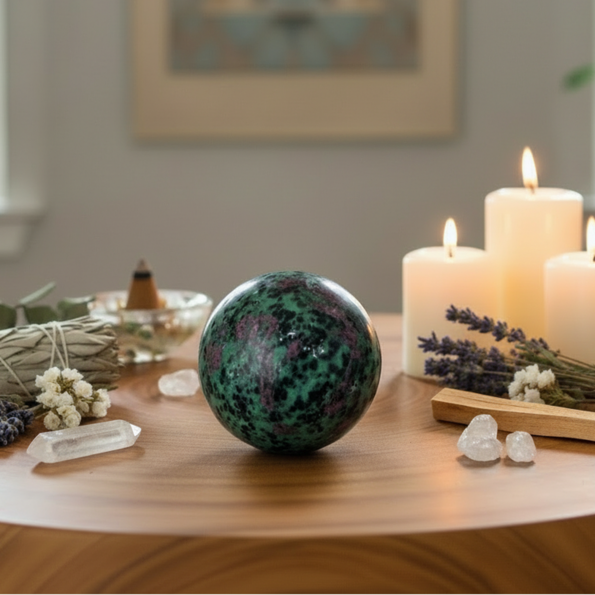 Ruby Zoisite Crystal Sphere | Natural Ruby in Zoisite Stone – Balls