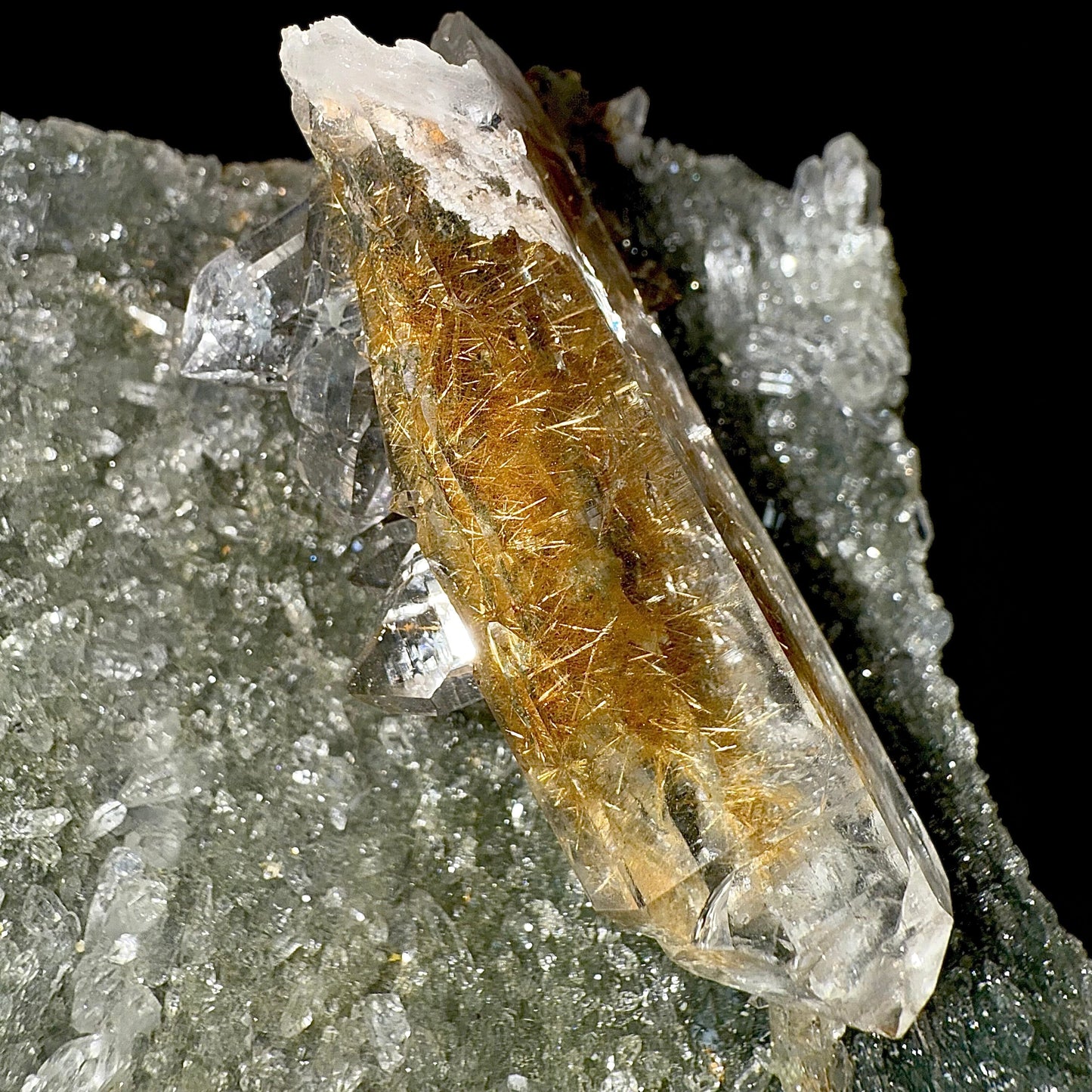 Rutile in Clear Quartz on Chlorite | SELF STANDING | High Quality Mineral | Indian Mineral | Superb Minerals | Collectors Piece – Rutile