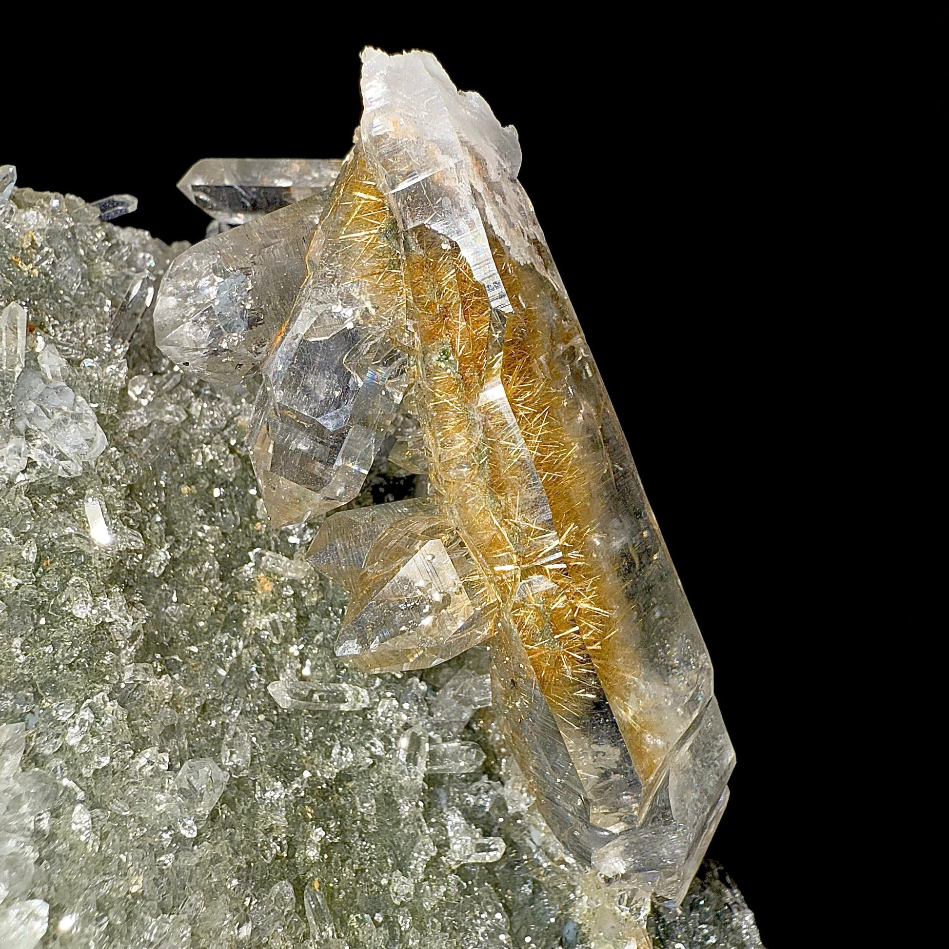 Rutile in Clear Quartz on Chlorite | SELF STANDING | High Quality Mineral | Indian Mineral | Superb Minerals | Collectors Piece – Rutile