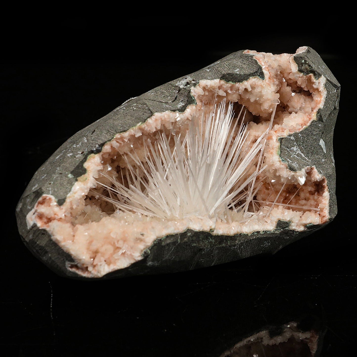 Scolecite in Heulandite Geode Natural Mineral Specimen # B 6771