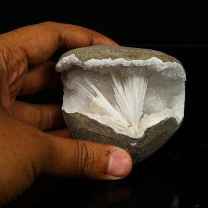 Scolecite in MM Quartz Geode Natural Mineral Specimen # B 6768 – Scoleccite