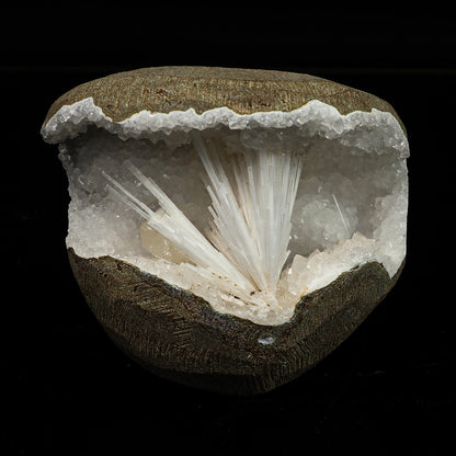 Scolecite in MM Quartz Geode Natural Mineral Specimen # B 6768 – Scoleccite