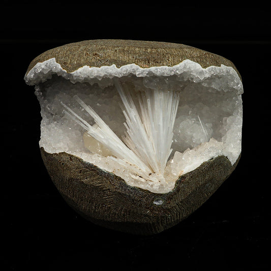Scolecite in MM Quartz Geode Natural Mineral Specimen # B 6768 – Scoleccite