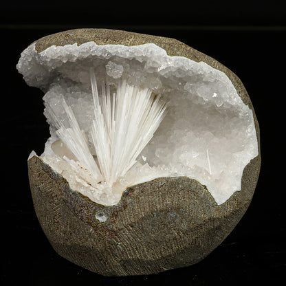 Scolecite in MM Quartz Geode Natural Mineral Specimen # B 6768 – Scoleccite