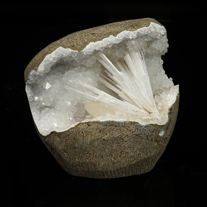 Scolecite in MM Quartz Geode Natural Mineral Specimen # B 6768 – Scoleccite