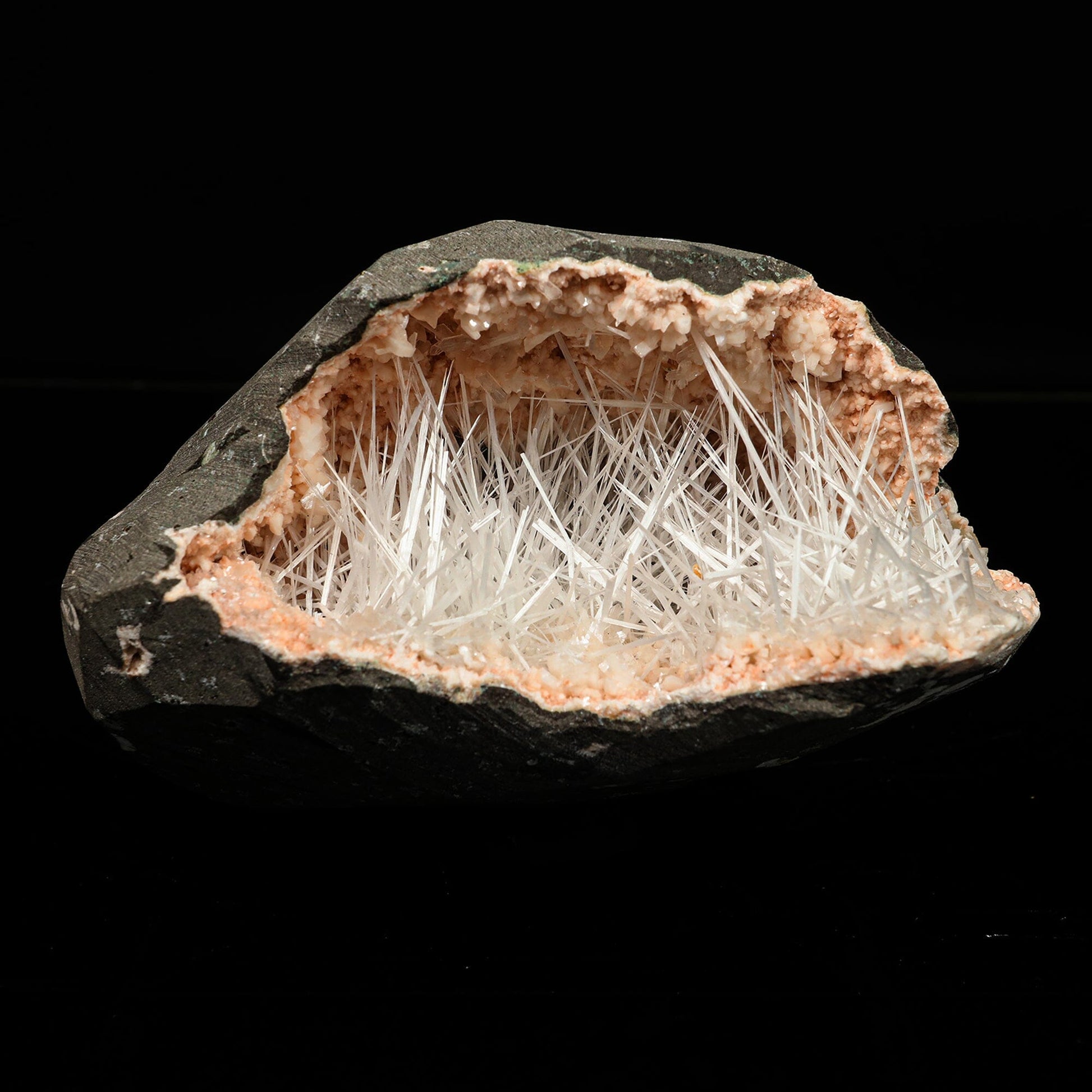 Scolecite Spray in Heulandite Geode Natural Mineral Specimen – Scoleccite
