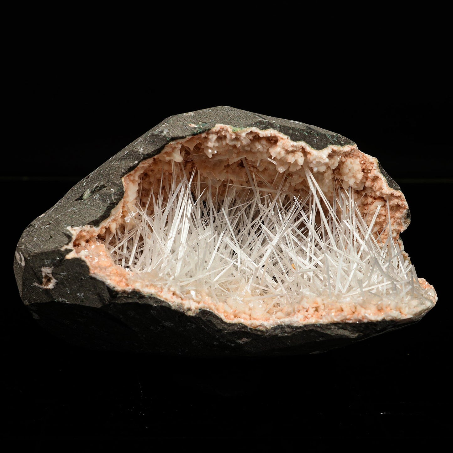 Scolecite Spray in Heulandite Geode Natural Mineral Specimen – Scoleccite