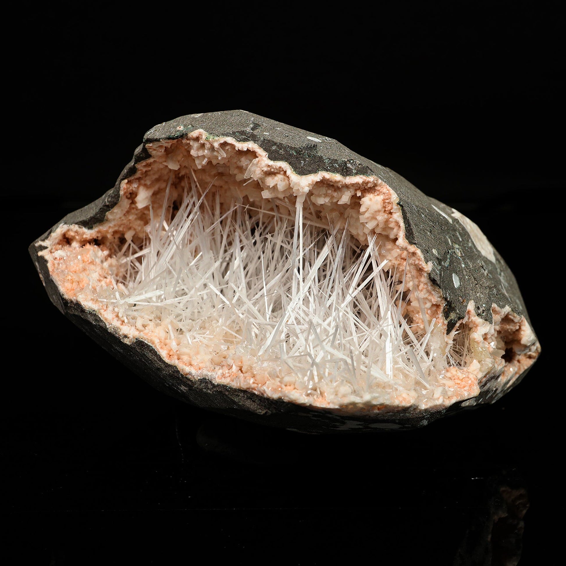 Scolecite Spray in Heulandite Geode Natural Mineral Specimen – Scoleccite