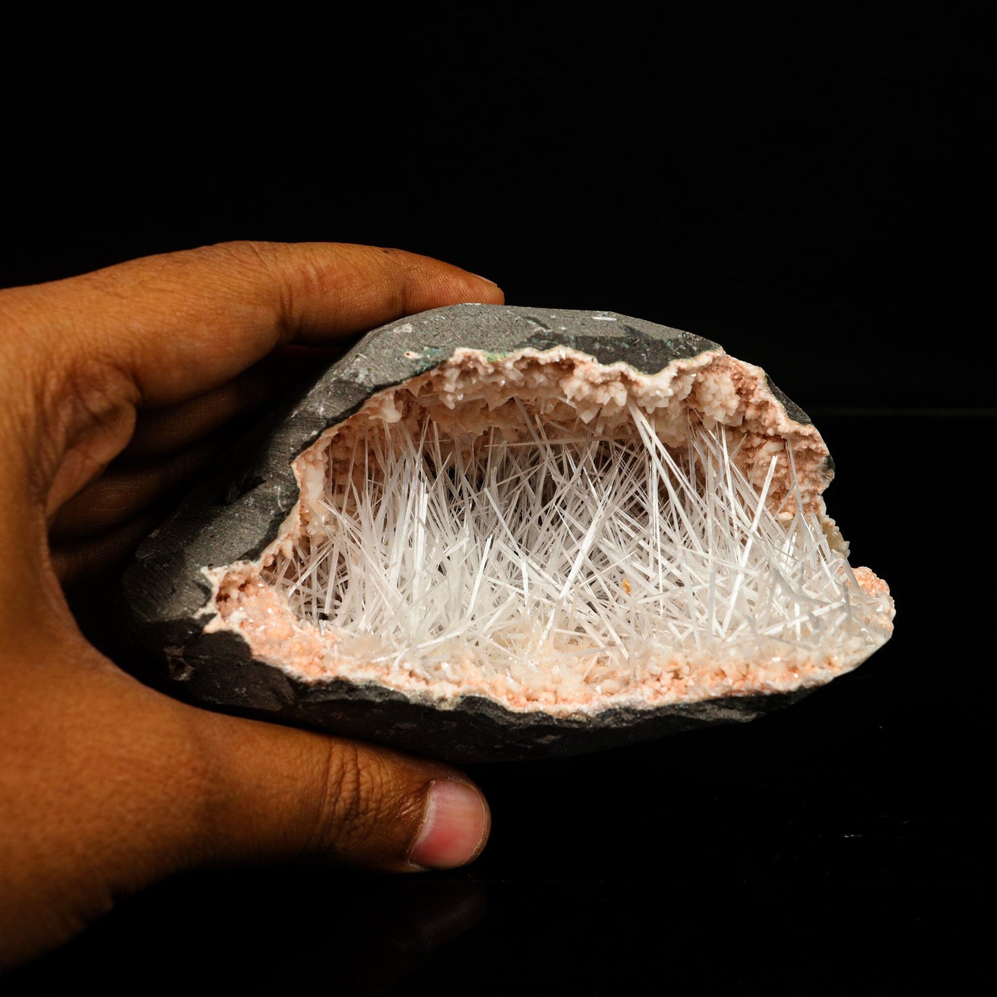 Scolecite Spray in Heulandite Geode Natural Mineral Specimen – Scoleccite
